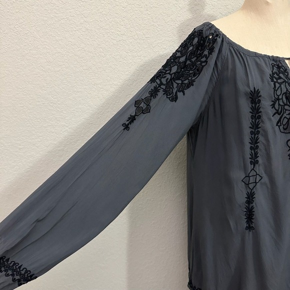 JOHNNY WAS BIYA L/S Tasseled Embroidered Gray Tunic #A3492 *FLAWED* - Picture 3 of 14